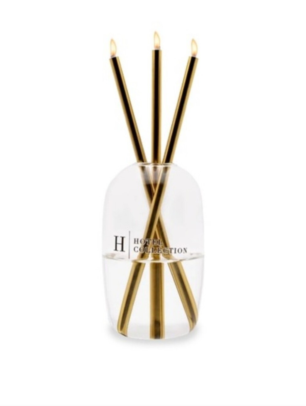 NIN Hotel Collection Gold Metallic Taper Candles in Clear Vase
